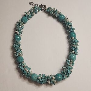 Synthetic Turquoise Chip Beaded Statement Necklace Blue Womens Jewelry